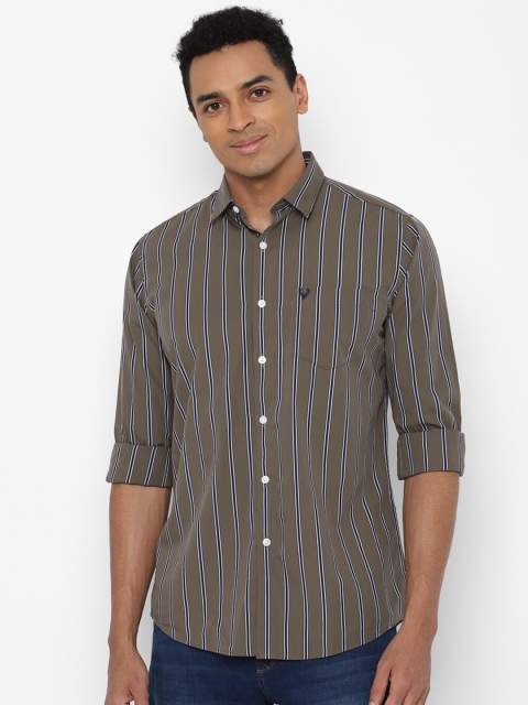 

Allen Solly Men Olive Green Striped Slim Fit Cotton Casual Shirt