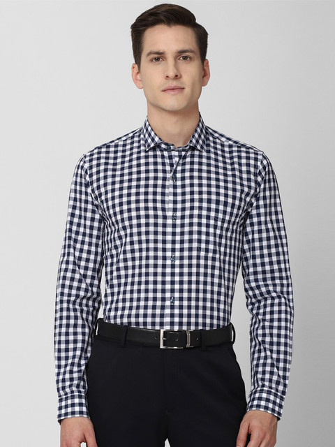 

Peter England Men Black Slim Fit Gingham Checks Checked Pure Cotton Formal Shirt