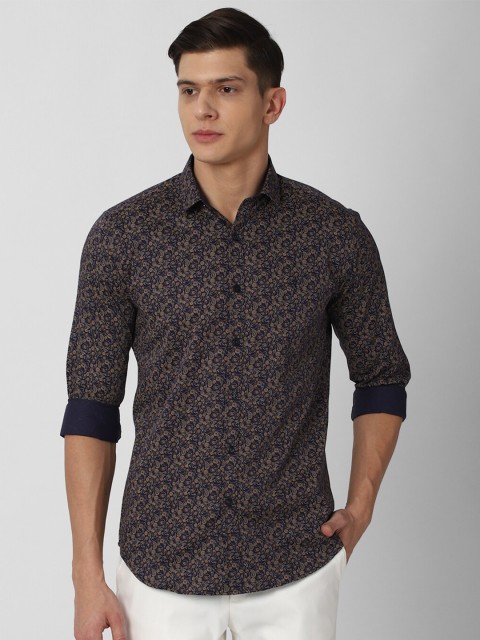 

V Dot Men Brown Slim Fit Floral Printed Pure Cotton Casual Shirt