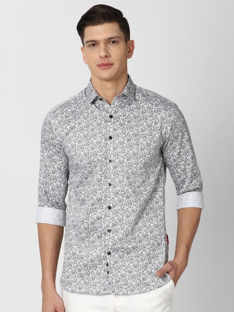 

V Dot Men Grey Slim Fit Floral Printed Casual Shirt