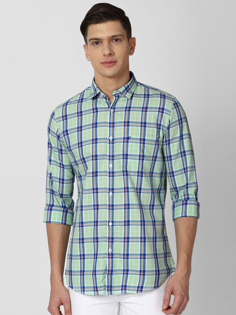 

Van Heusen Sport Men Green & Blue Slim Fit Checked Pure Cotton Casual Shirt