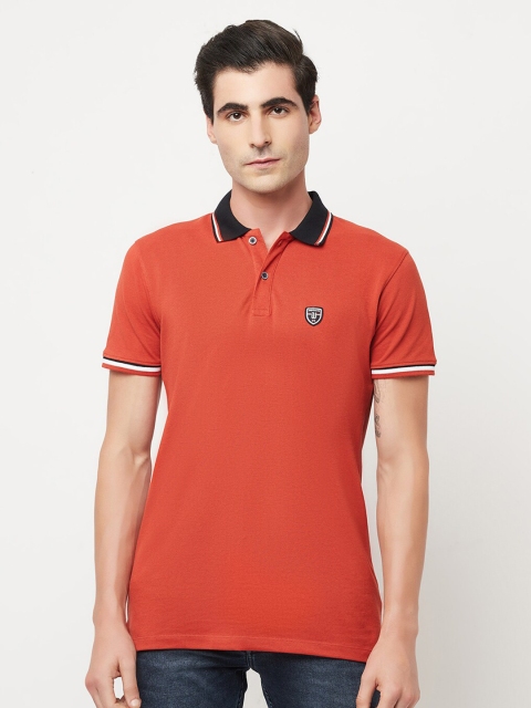 

Octave Men Orange & Black Cotton Polo Collar T-shirt