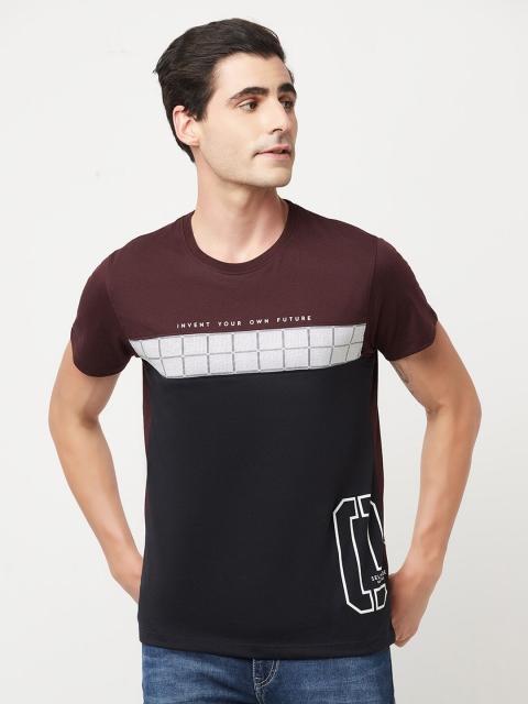 

Octave Men Maroon & Black Colourblocked Cotton T-shirt