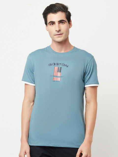 

Octave Men Blue Printed Cotton T-shirt