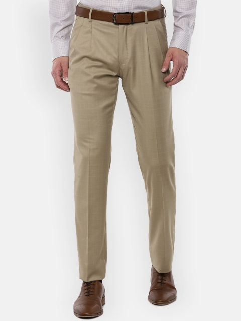 

Louis Philippe Men Khaki Regular Fit Pleated Formal Trousers