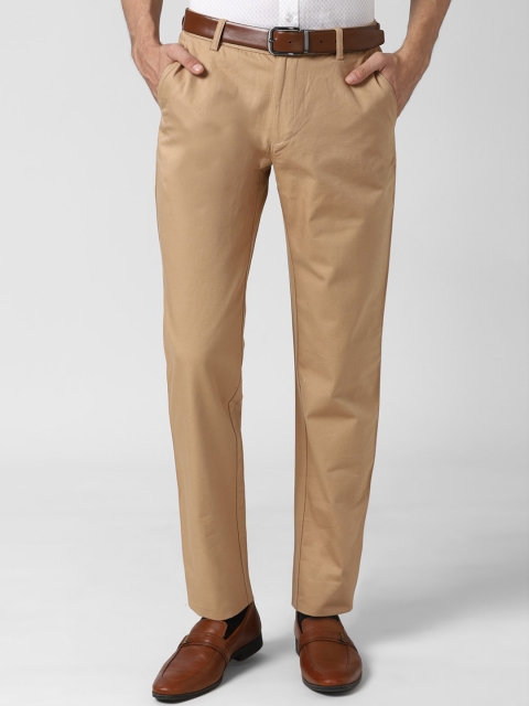 

Peter England Men Khaki Textured Slim Fit Pure Cotton Formal Trousers