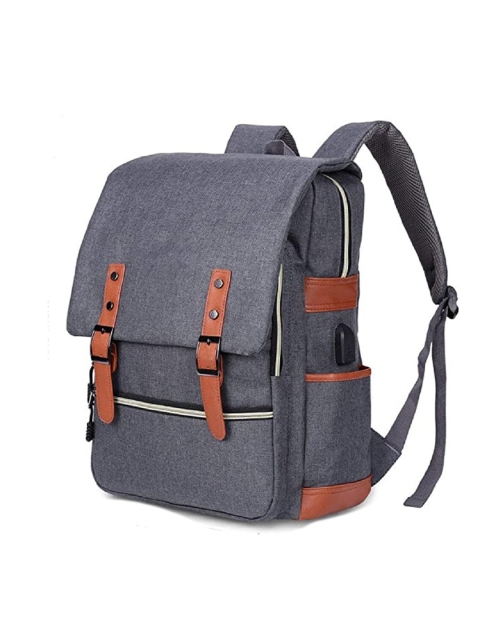 

CONTACTS Unisex Grey & Brown Backpack with USB Charging Port