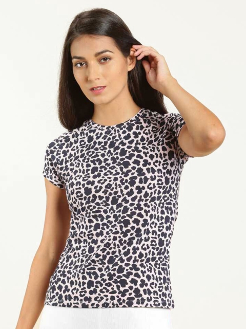 

LYRA Women Navy Blue & Pink Printed Cotton T-shirt