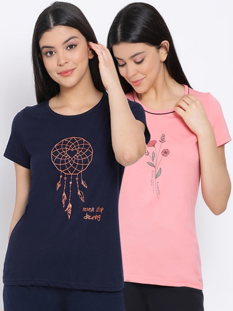

Kanvin Women Pack Of 2 Pure Cotton Lounge T-shirts, Navy blue