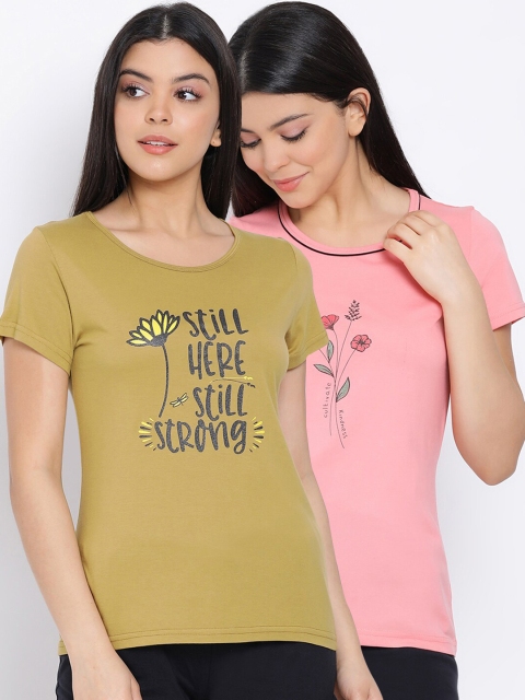 

Kanvin Women Pack Of 2 Pure Cotton Lounge T-shirts, Olive