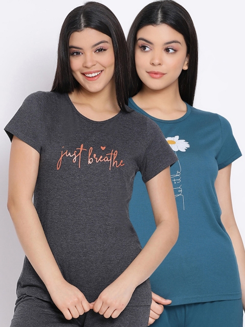 

Kanvin Women Pack Of 2 Pure Cotton Lounge T-shirts, Teal
