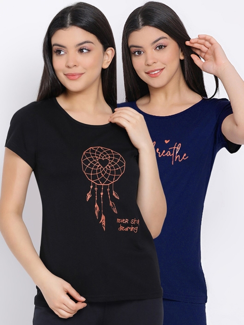

Kanvin Women Pack Of 2 Pure Cotton Lounge T-shirts, Blue