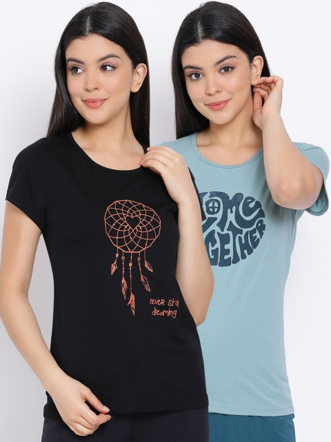 

Kanvin Women Pack Of 2 Pure Cotton Lounge T-shirts, Blue