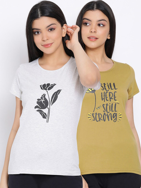 

Kanvin Women Pack Of 2 Pure Cotton Lounge T-shirts, Olive