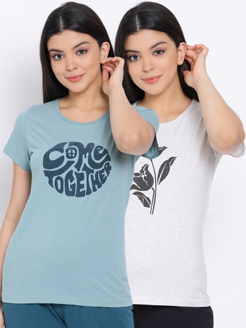 

Kanvin Women Pack Of 2 Pure Cotton Lounge T-shirts, Blue