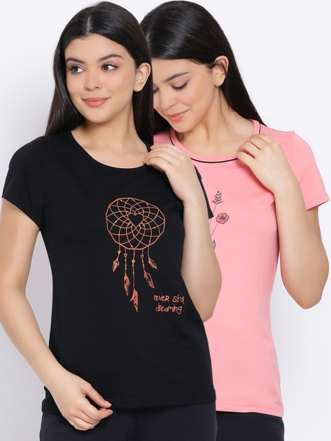 

Kanvin Women Pack Of 2 Pure Cotton Lounge T-shirts, Black