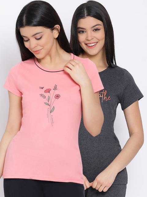 

Kanvin Women Pack Of 2 Pure Cotton Lounge T-shirts, Charcoal