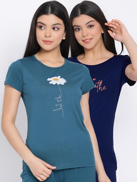 

Kanvin Women Pack Of 2 Pure Cotton Lounge T-shirts, Teal