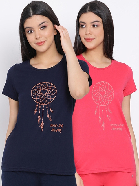 

Kanvin Women Pack Of 2 Pure Cotton Lounge T-shirts, Pink
