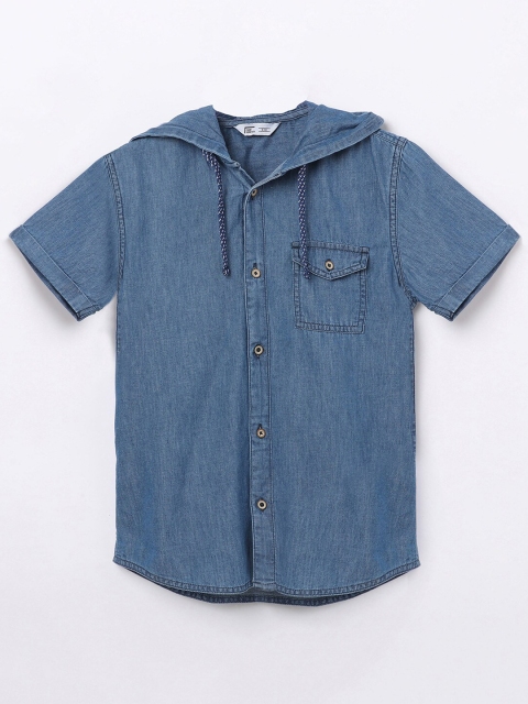 

Fame Forever by Lifestyle Boys Blue Hooded Denim Casual Shirt