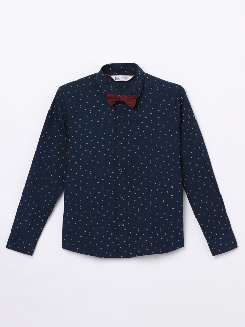 

Fame Forever by Lifestyle Boys Navy Blue & White Printed Pure Cotton Casual Shirt
