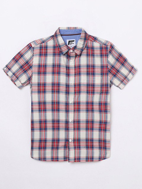 

Fame Forever by Lifestyle Boys Cream-Coloured Regular Fit Checked Casual Shirt