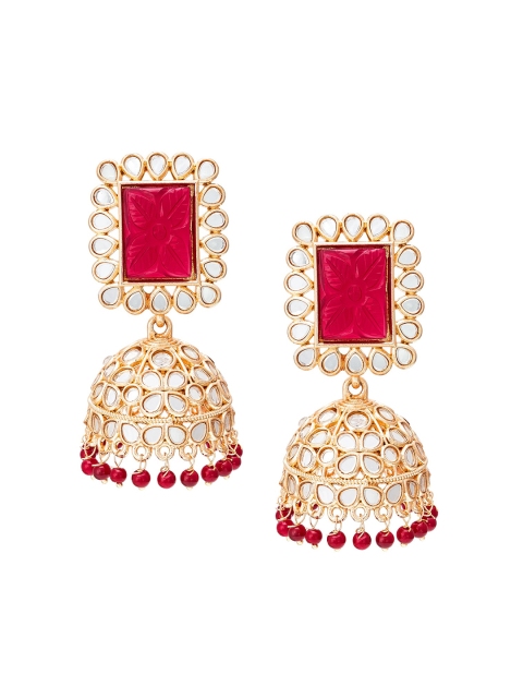 

aadita Gold-Plated & Red Jhumkas Earrings