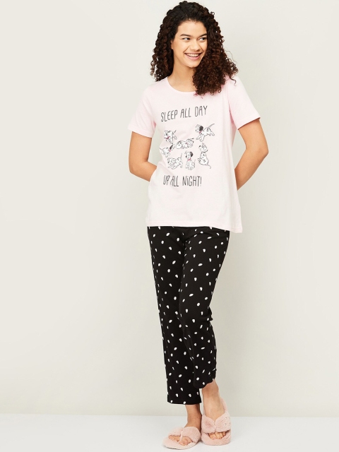 

Ginger by Lifestyle Women Pink & Black Printed Night Suit