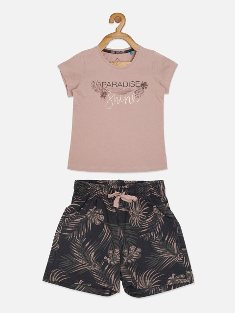 

Sweet Dreams Girls Pink & Black Floral Printed Night suits