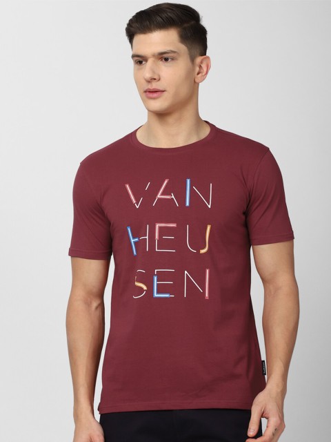 

Van Heusen Sport Men Maroon Brand Logo Printed Pure Cotton T-shirt