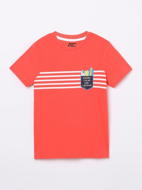 

Fame Forever by Lifestyle Boys Coral Orange Striped Pure Cotton T-shirt
