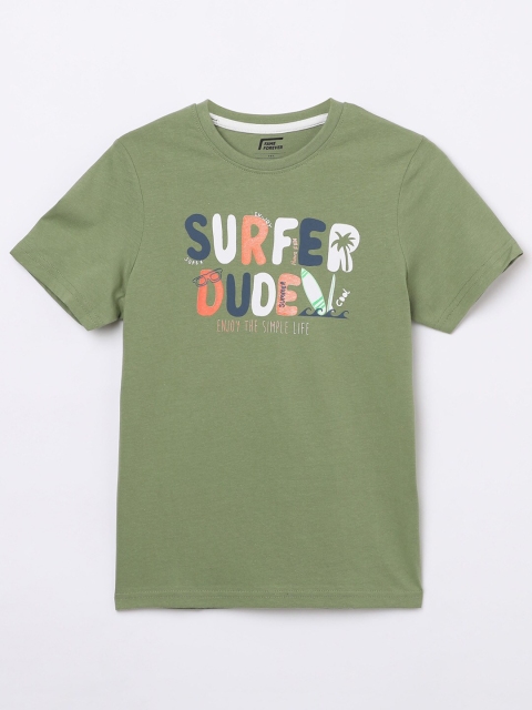 

Fame Forever by Lifestyle Boys Green Typography Printed Pure Cotton T-shirt