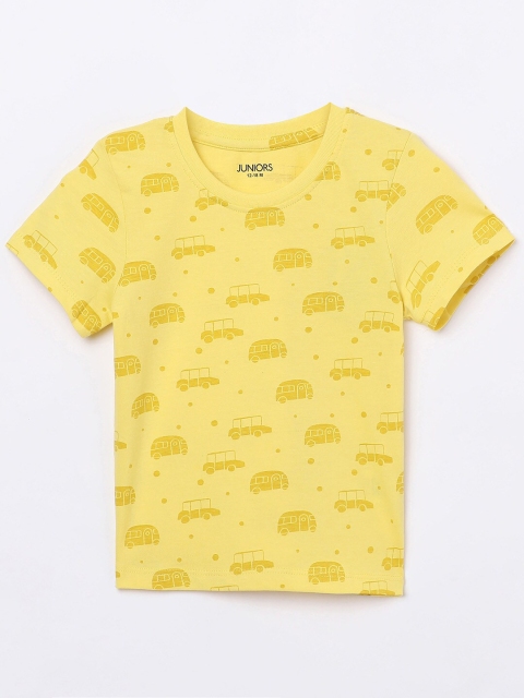 

Juniors Boys Yellow Conversational Printed Pure Cotton T-shirt