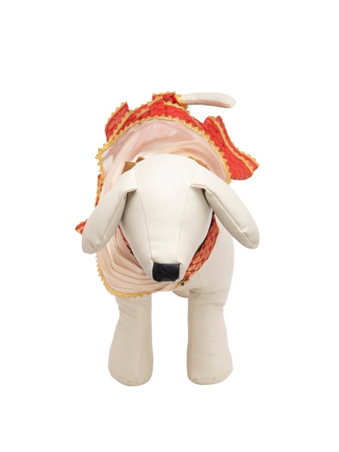 

Lulala Red & Gold-Coloured Brocade Dog Lehenga Chunni with Bow Collar