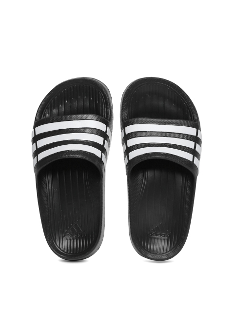 

ADIDAS Boys Black & White Duramo Slide K Striped Flip-Flops