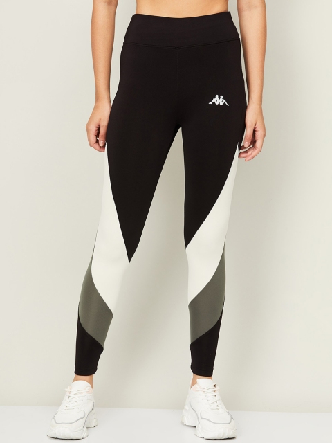 

Kappa Women Black & White Colourblocked Tights