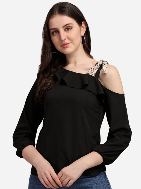 

Selvia Black Ruffles Crepe Top
