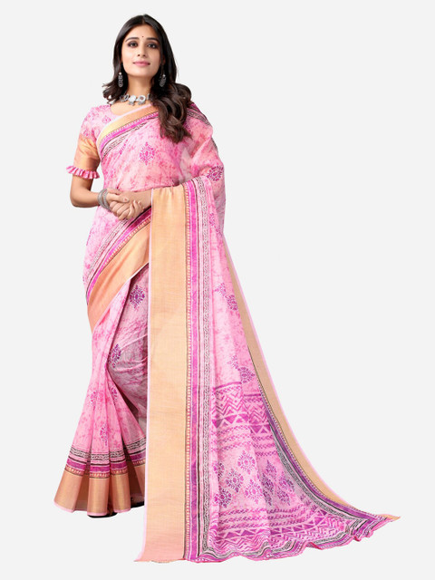 

KALINI Pink & Brown Ethnic Motifs Printed Saree
