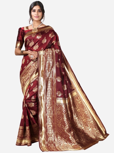 

KALINI Maroon & Gold-Toned Ethnic Motifs Jacquard Zari Saree