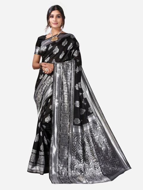 

KALINI Black & Silver-Toned Ethnic Motifs Zari Saree