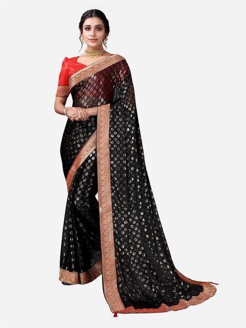 

KALINI Black & Red Floral Printed Saree
