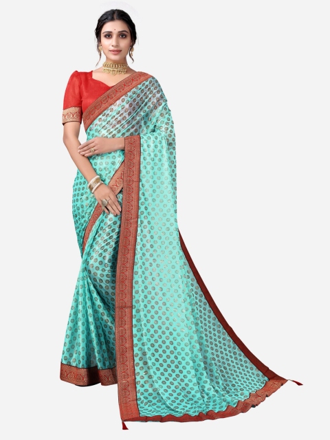 

KALINI Turquoise Blue & Red Floral Saree
