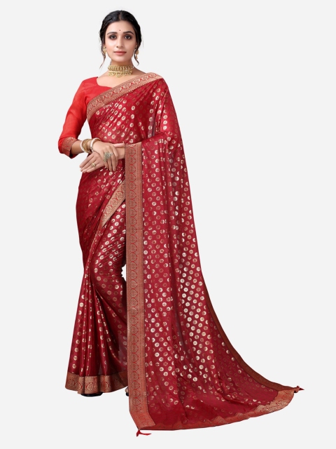 

KALINI Maroon & Golden Ethnic Motifs Foil Printed Zari Saree