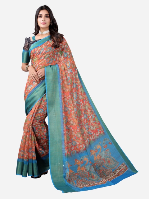 

KALINI Red & Blue Floral Printed Saree