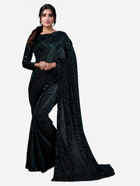 

KALINI Black & Teal Floral Saree