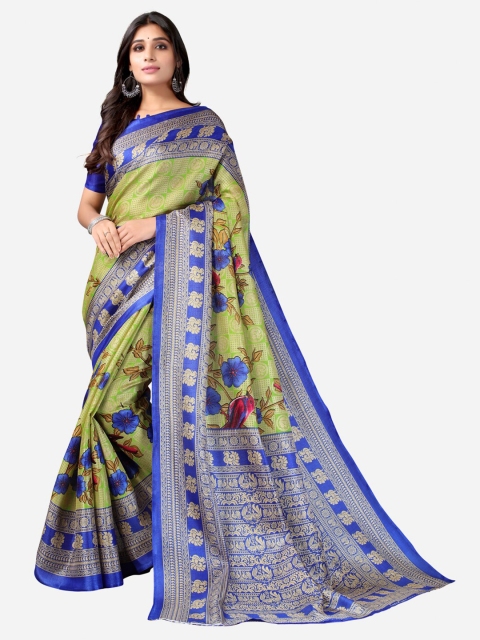 

KALINI Women Olive Green & Blue Floral Printed Silk Cotton Saree