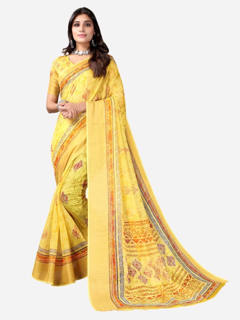

KALINI Yellow & Red Ethnic Motifs Printed Saree