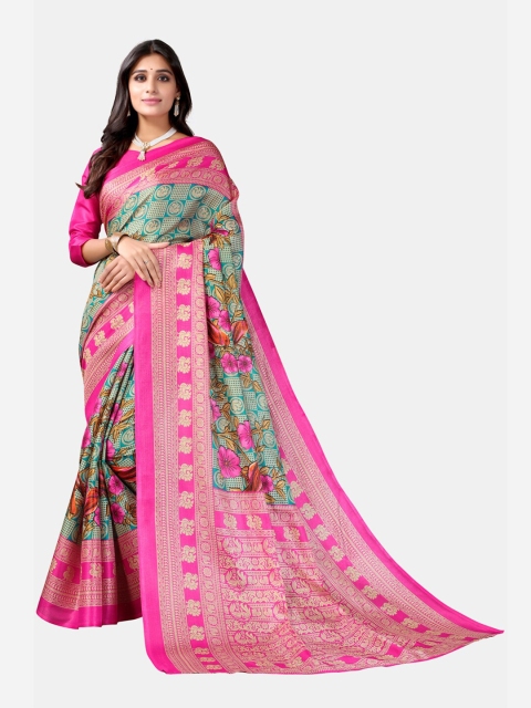 

KALINI Green & Pink Floral Silk Cotton Saree