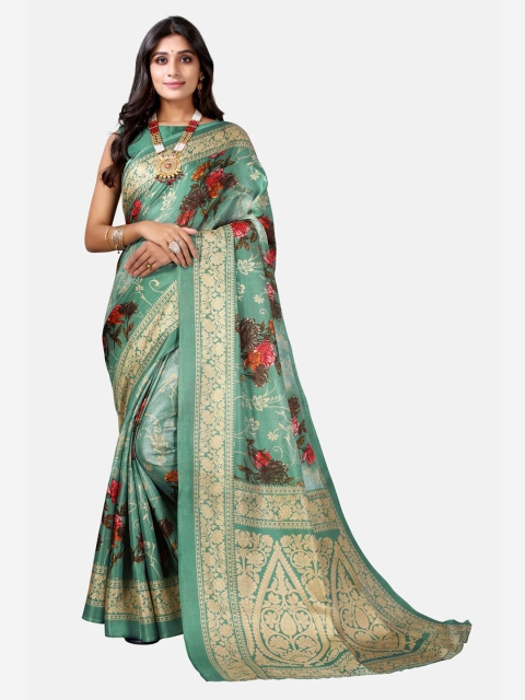

KALINI Green & Red Floral Zari Art Silk Saree