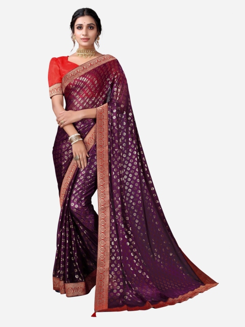 

KALINI Purple & Red Floral Printed Saree